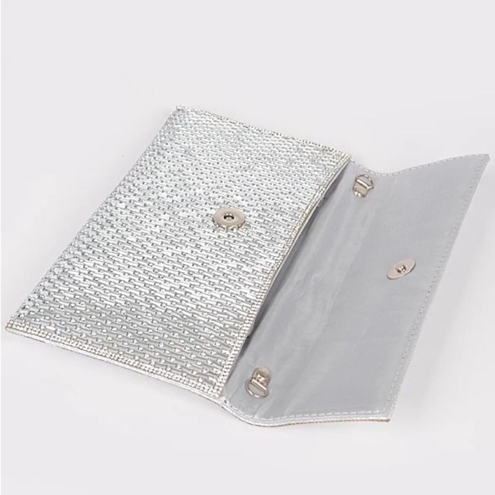 Large Silver Rhinestone Envelope Clutch Bag - Picture 6 of 6
